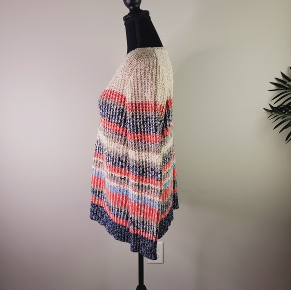 LL Bean Cotton Knitt Ragged Striped Marled Crewneck Pullover Sweater sz L - Picture 3 of 5